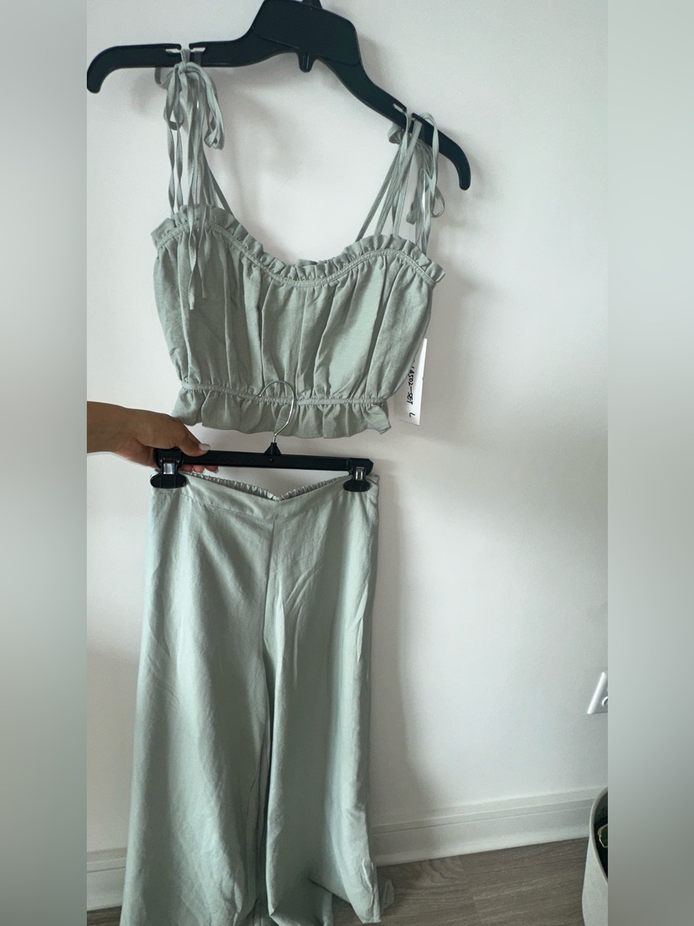 HYFVE Sage Green Tie-Strap Crop Top & Wide Leg Pants Set - Picture 2 of 8